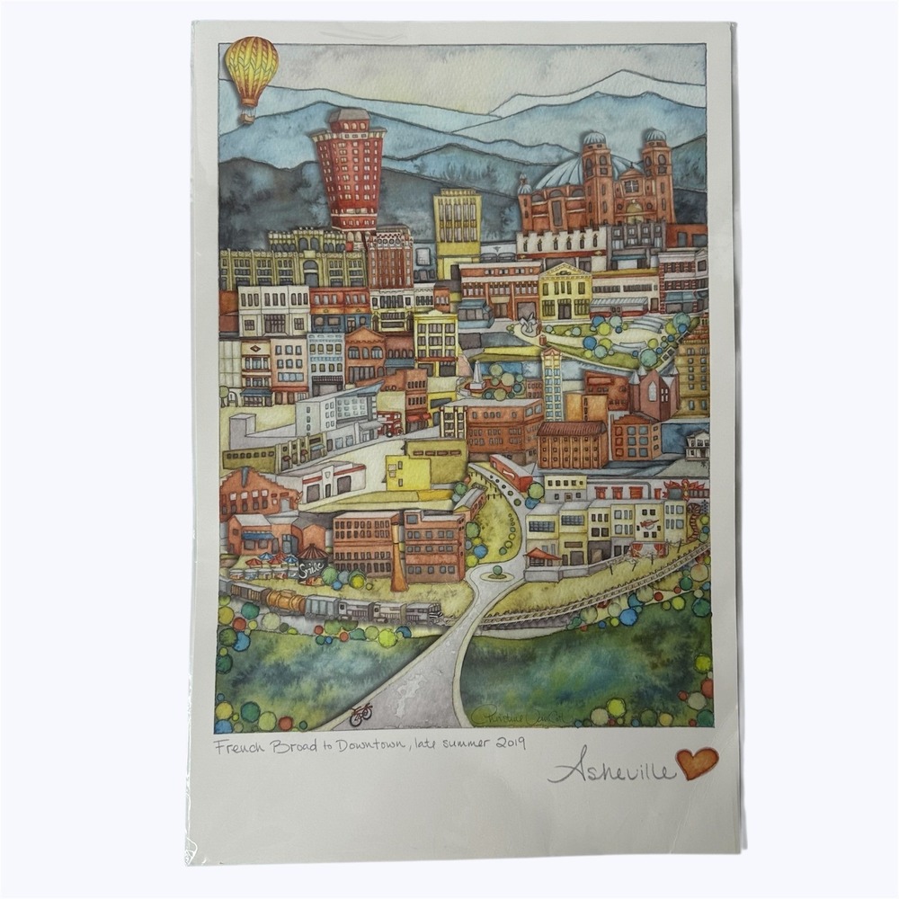 Asheville NC 11x17 Watercolor Art Print VanCott French Broad to Downtown‎ 2019